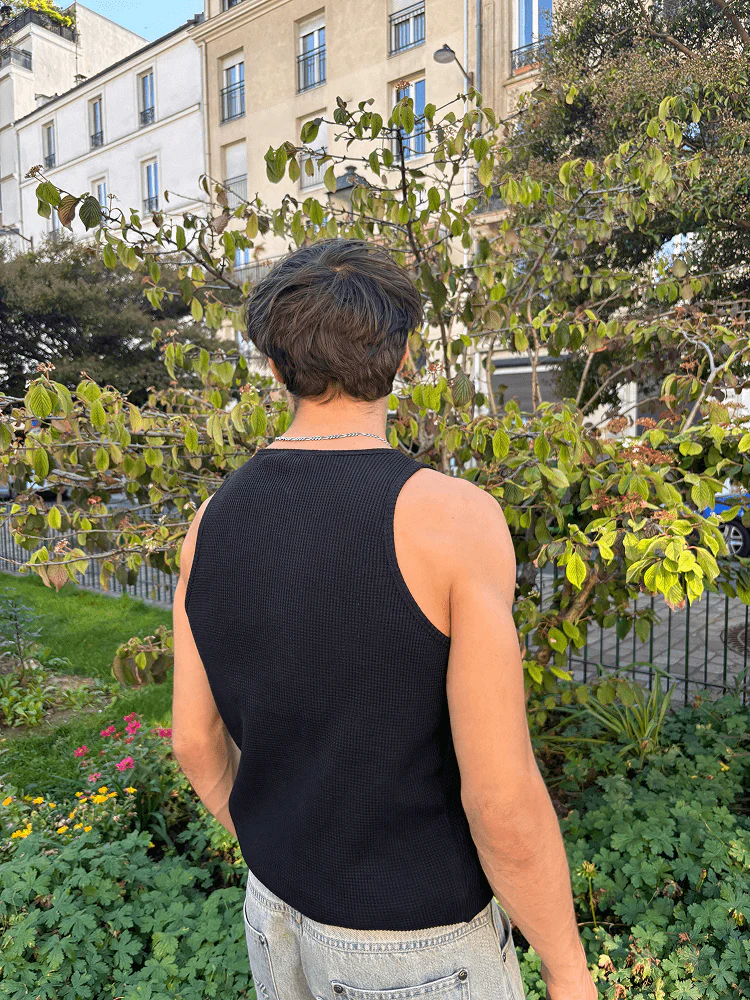 Waffle Tank Top Black - Image 3
