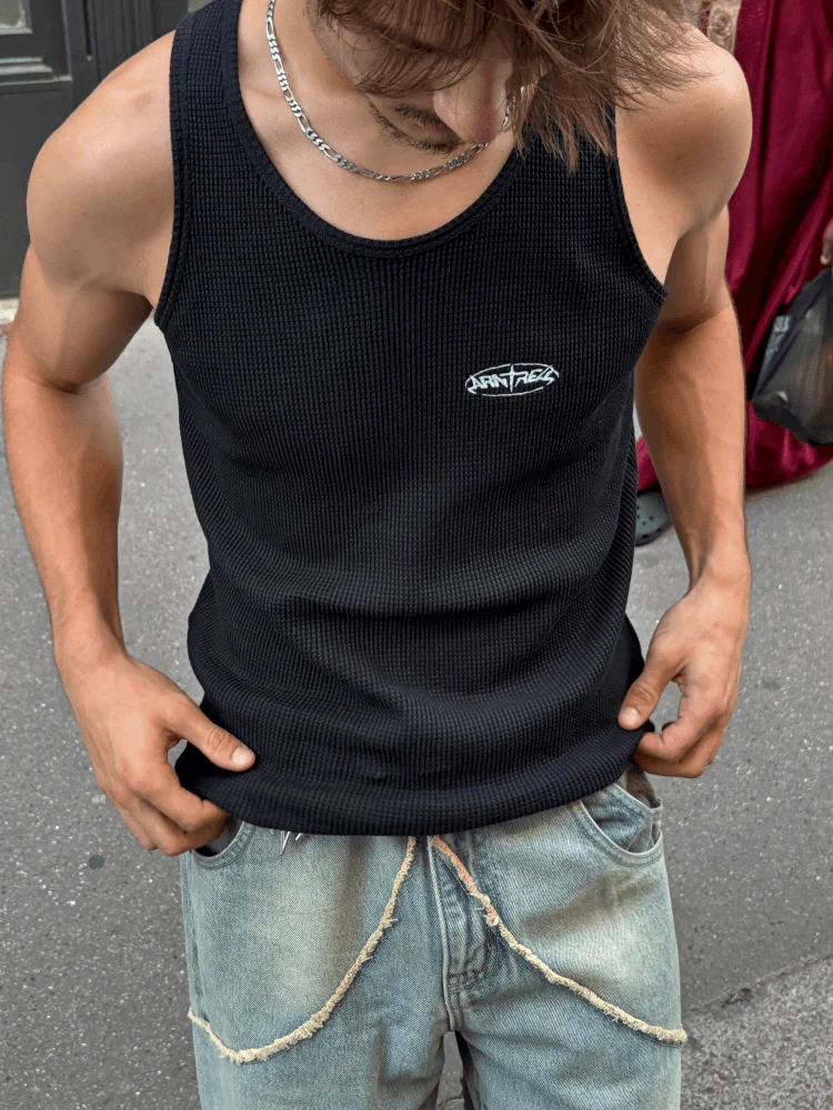 Waffle Tank Top Black - Image 4